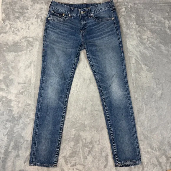 True Religion Men's Rocco Relaxed Skinny  Jeans Size 34x32 Blue jeans Flaps