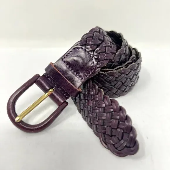 Talbots Braided Woven Belt Women Size Medium 35 Leather Chaps Rounded Buckle