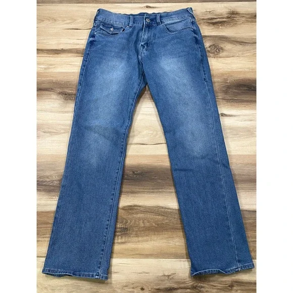 True Religion Ricky Jeans Mens 32 Streetwear Cotton Relaxed Straight Blue Wash