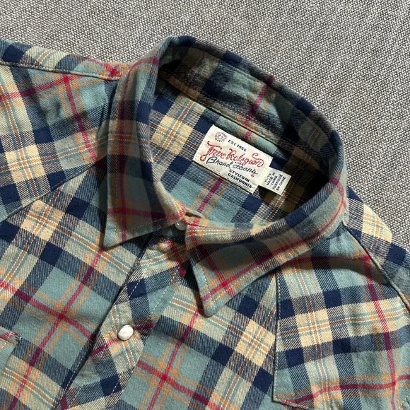 True Religion Western Shirt Mens XL Blue Plaid Flannel Pearl Snap MP4BV92VR