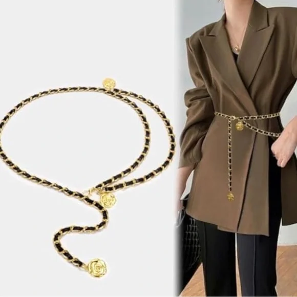 Modern Luxe Waist Chain Belt with Round Flower Pendant