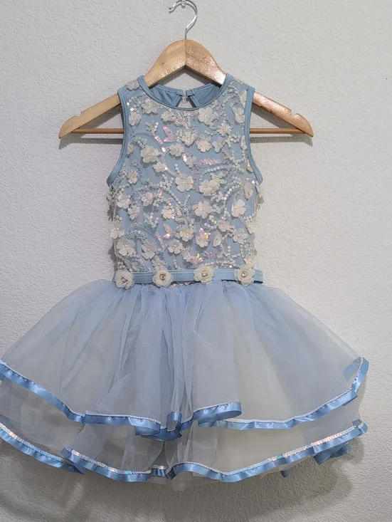 Weissman Dance Costume Child Medium Light Blue Leotard Ballet Floral Tutu