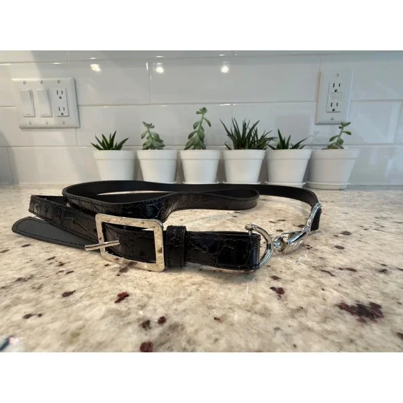 Black‎ Croc-Embossed Double Wrap Belt – Size S – 59