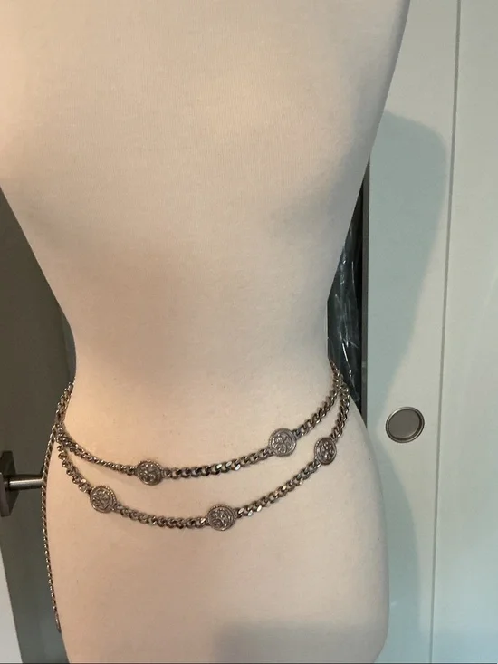 Layered Silver Coin Chain Waist Belt