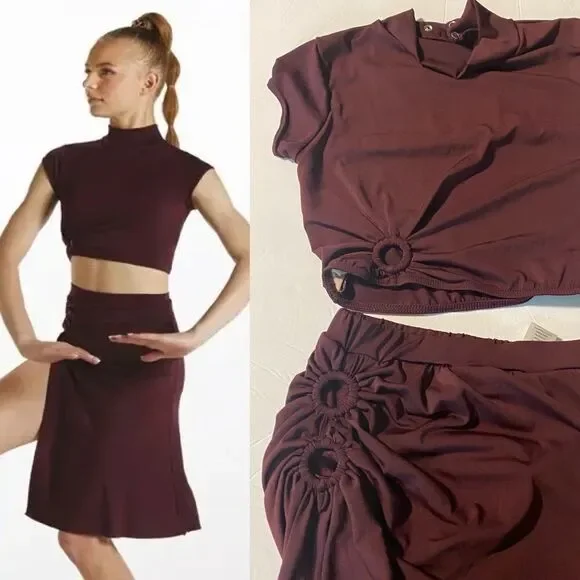 Weissman dance costume 2 piece burgundy red jersey Light Of Day 15927 LC child