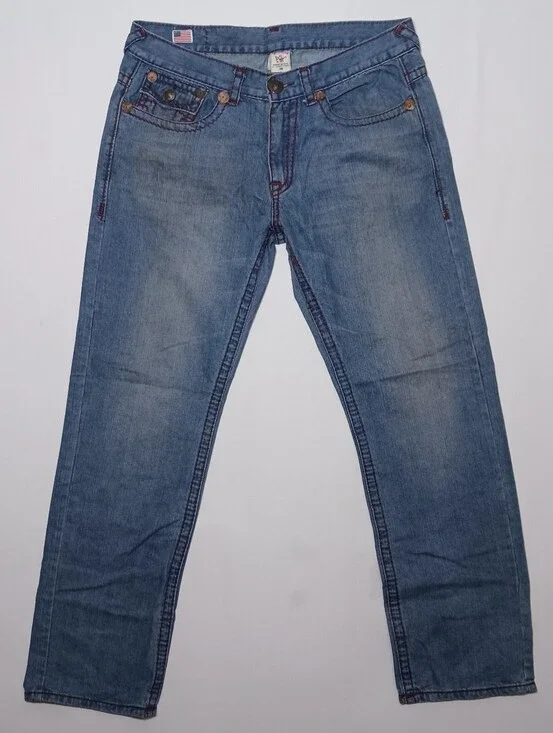 True Religion Mens Joey Super T Flap Pocket Relaxed Fit Jeans 38X34 Blue Denim