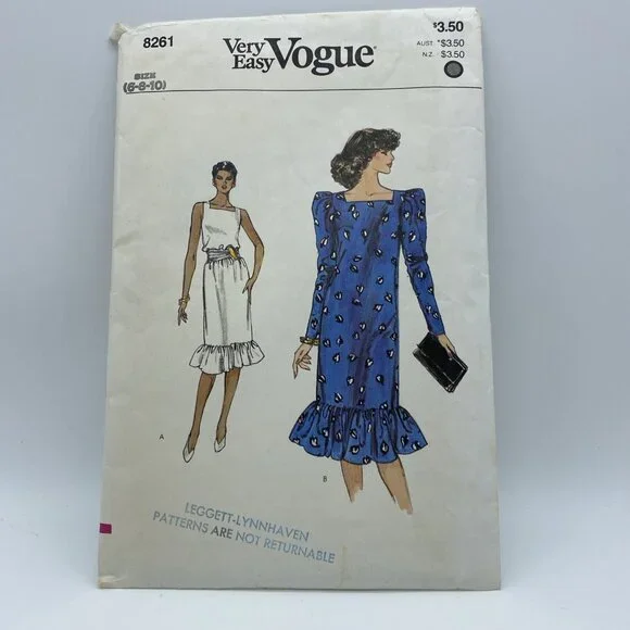 Vogue 8261 Misses' Dress Sewing Pattern Uncut Factory Fold 1980's