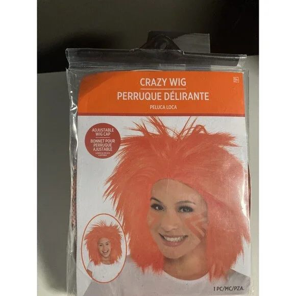 ORANGE CRAZY WIG Halloween Costume (Football TAILGATING, Hair, Cosplay) • NEW