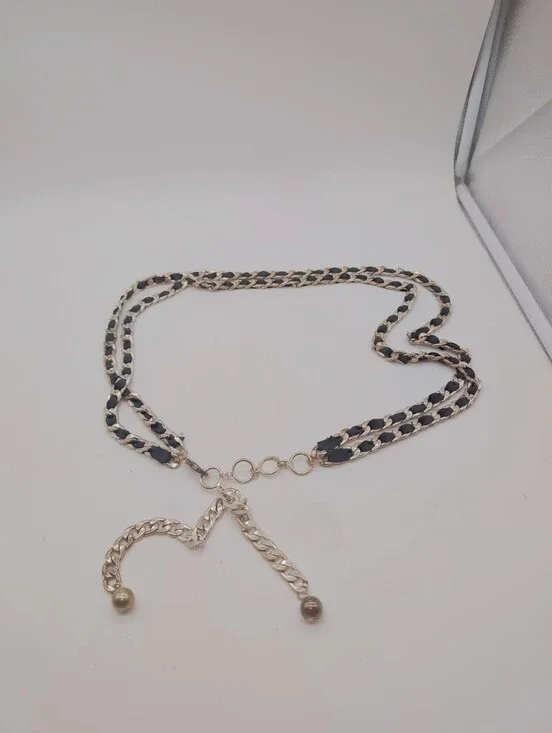 Vintage Double Row Chain Ribbon Belt Bolo Closure 40