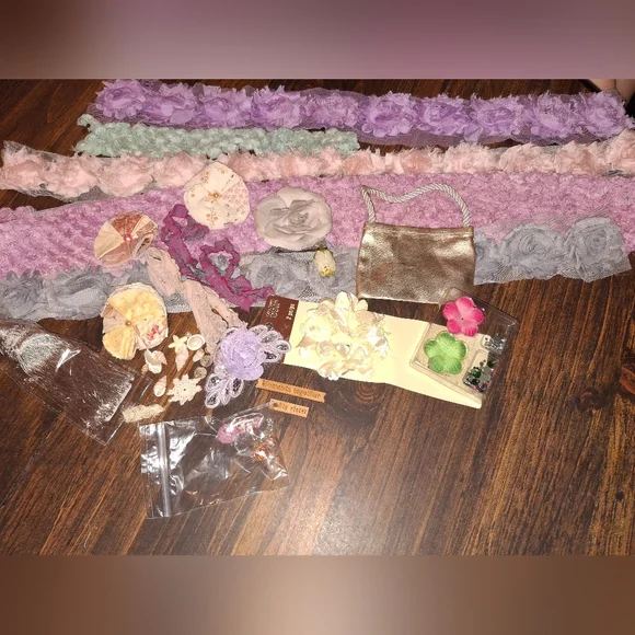 Craft Supplies Wooden Art Mixed Media  Flowers Ribbon Chipboard Jewelry Lace Box