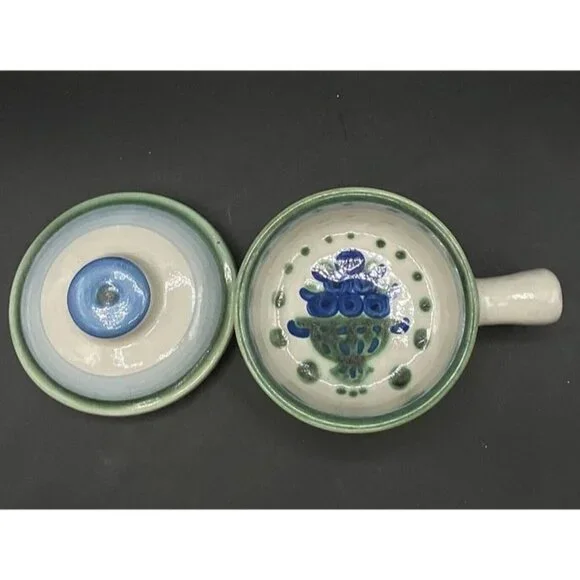 M A Hadley Blueberries  Porringer Handled Soup Bowl with Lid