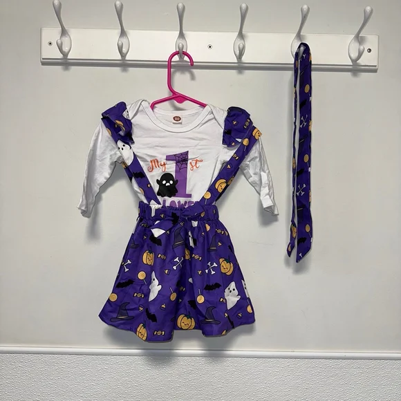 Baby Girl Baby Size 80 9-12 M Purple White My 1st Halloween Costume Set Stains