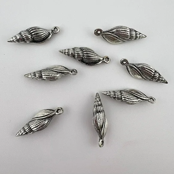 8 Silver Tone Seashell Charms Nautical Shell Jewelry Making Pendants