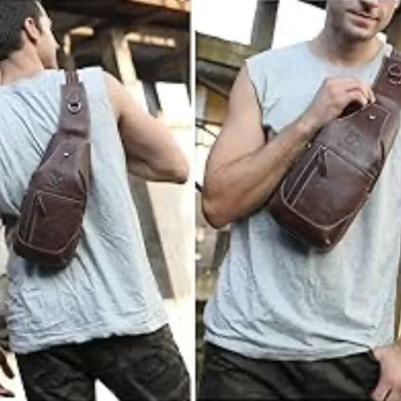 BULLCAPTAIN Genuine Leather Sling Bag Casual Shoulder Chest Crossbody