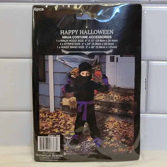 Blue & Black Ninja Halloween Costume Accessories 6 Pc Hood‎ Kids Youth One Size
