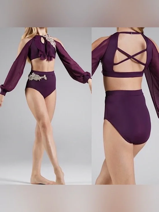 Weissman Elite dance costume 2 piece purple Mesh Bishop Sleeve Set MT11658 MC