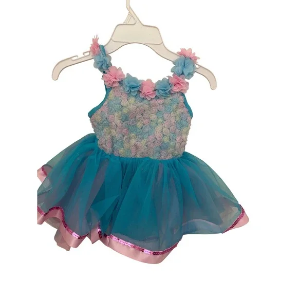 Layla's Dance Ballet Bouquet Sky Blue Floral Tutu Costume XSC with Headband