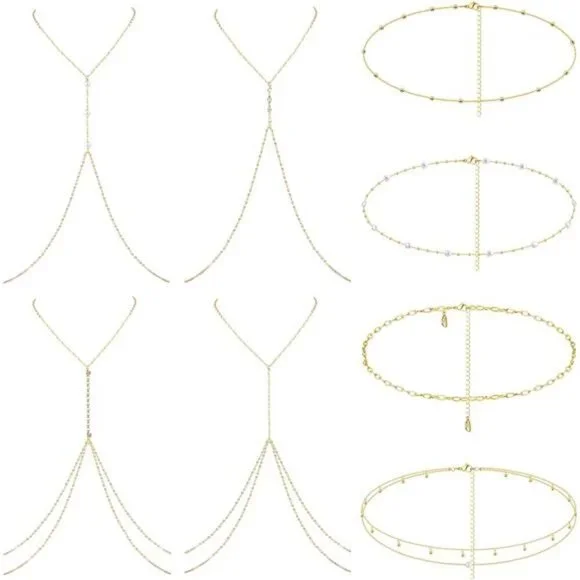 8 Pcs Body Chain Belly Chain For Women Sexy Minimalist Rhinestone Dainty Sexy