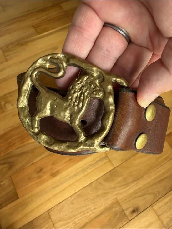 Vintage Brass Zodiac Leo Horoscope Astrology Leather Belt