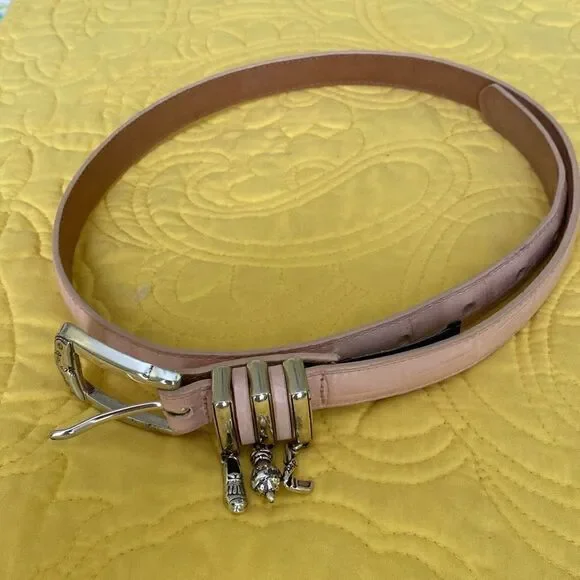 BRIGHTON B30237 Pink Embossed Moc Croc Leather Belt with Silver Golf Charms, M 3