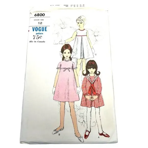 Vogue Vintage 1960's‎ Pattern #6800 Childs One Piece Dress Size 12