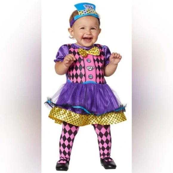 SPIRIT Mad Hatter halloween costume purple yellow pink blue NEW size 6-12 months