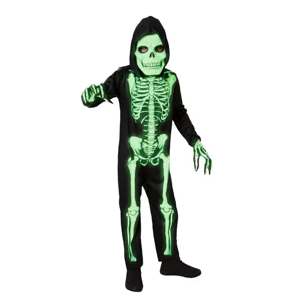 Skeleton Costume Toddler 12-14 Black New Glow-in-the-Dark Halloween Jumpsuit
