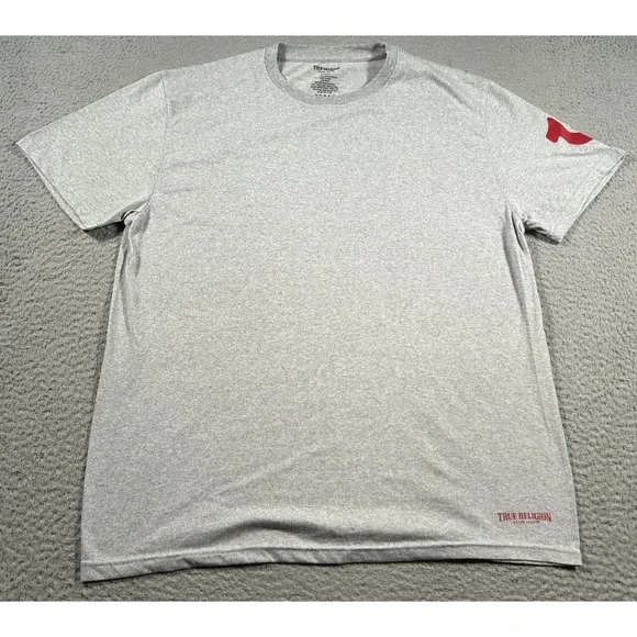 True Religion Shirt‎ Mens Large Gray Cotton Crew Neck Outdoor Logo Pullover Tee