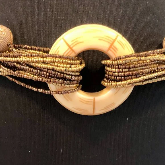 Chicos MIxed Bronze Tone Metal Stones Textured Carved Chain Belt  41