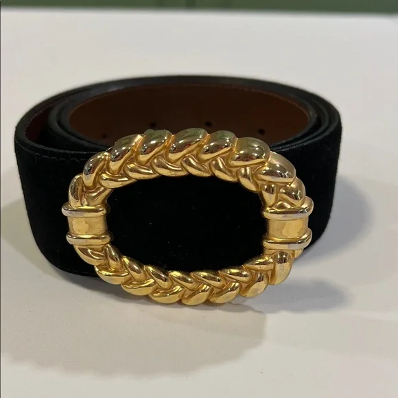 CIPRIANI - black pig suede belt, gold buckle, vintage, L