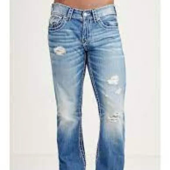 True Religion Straight Flap Natural Big T Jeans