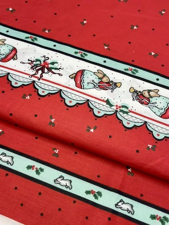 VTG Daisy Kingdom Honey Bunny Red Christmas Cotton Fabric 1 Yard 45” Wide
