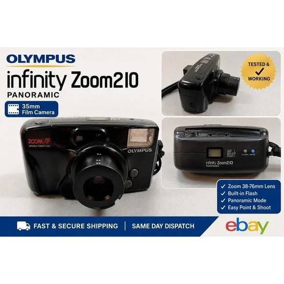 Olympus Infinity Zoom 210 Quartzdate 35mm Film Camera 38-76mm Lens Black AF