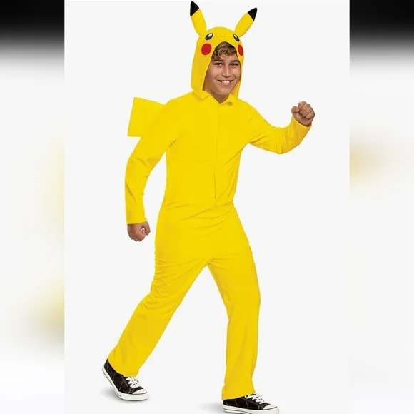 Pokémon Pikachu Kids Halloween Costume Hooded Jumpsuit Size 10-12