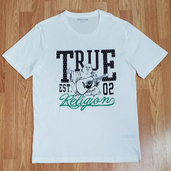 NWT True religion short sleeve tee shirt white true 02 buddha guitar graphic