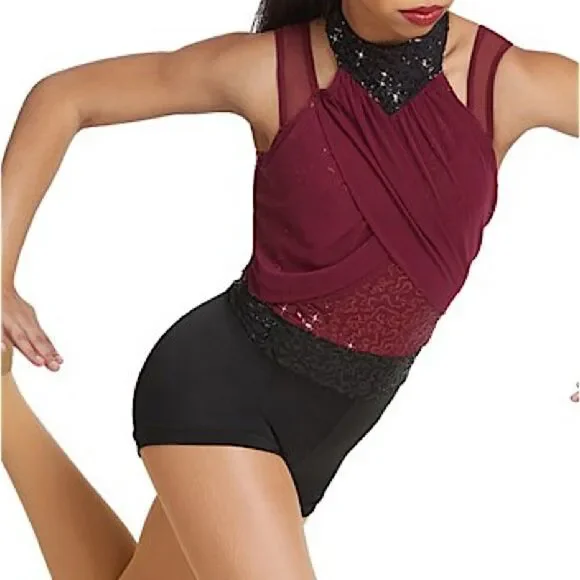 WEISSMAN Dance Costume jazz tap burgundy Chandelier 11235 Child LC