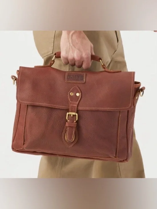 Duluth‎ Trading Co Full Grain Leather Briefcase Laptop Brown Saddle Messenger