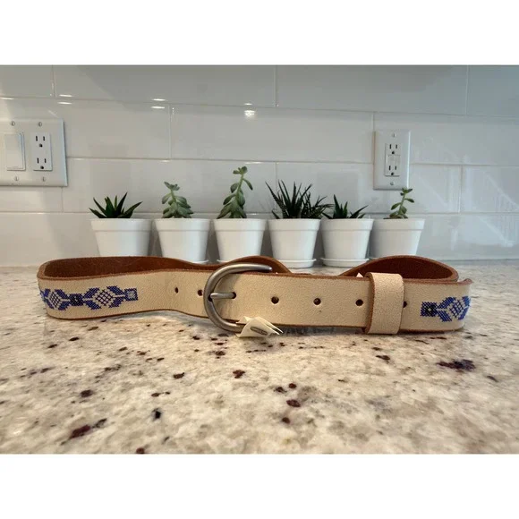 American Eagle S/P Cream Embroidered Leather Belt – 100% Buffalo Leather‎