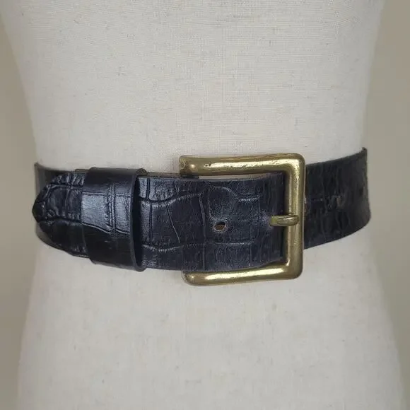 Banana Republic Belt Small Black Italian Leather Croc Embossed Minimalist Italy