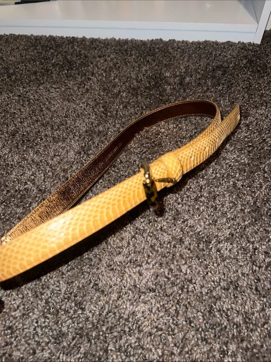 Michael Kors Yellow Snake-Embossed Leather Belt with Gold Buckle