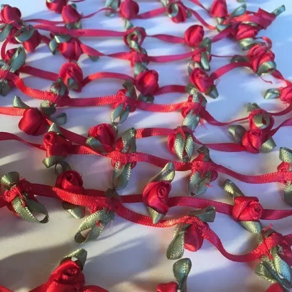 RED SATIN Ribbon with Roses