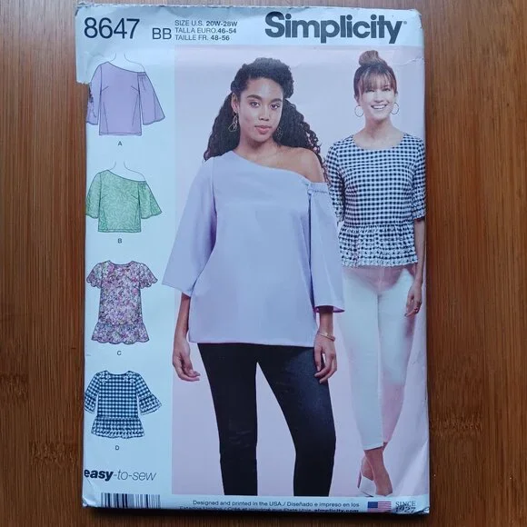 Simplicity One-Shoulder Peplum Top Pattern 8647 Plus Size
