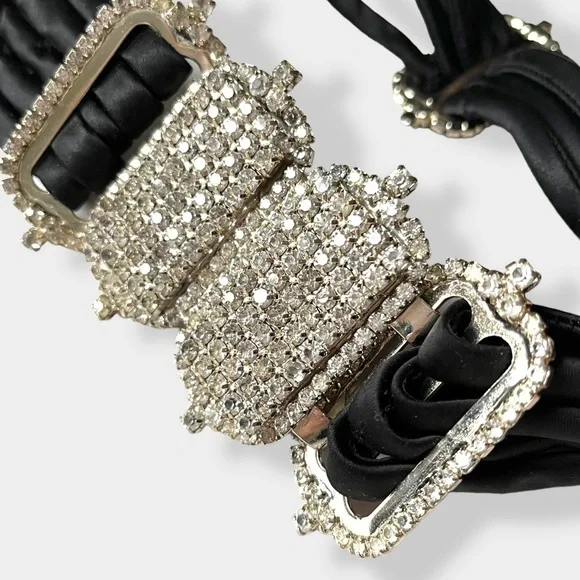 William deLillo Vintage 70s Satin Rhinestone Belt Statement Designer Couture