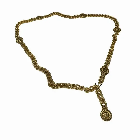 Chain Link Belt Goldtone 36.5 inches S/M Sun Face Preppy Style