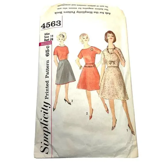 Simplicity Vintage 1960's? Pattern #4563 Junior Misses Top and Skirt Size 14 HTF