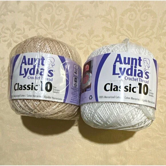 Lot of 2 Aunt Lydia's Classic Crochet Thread Size 10 Natural & White New Sealed