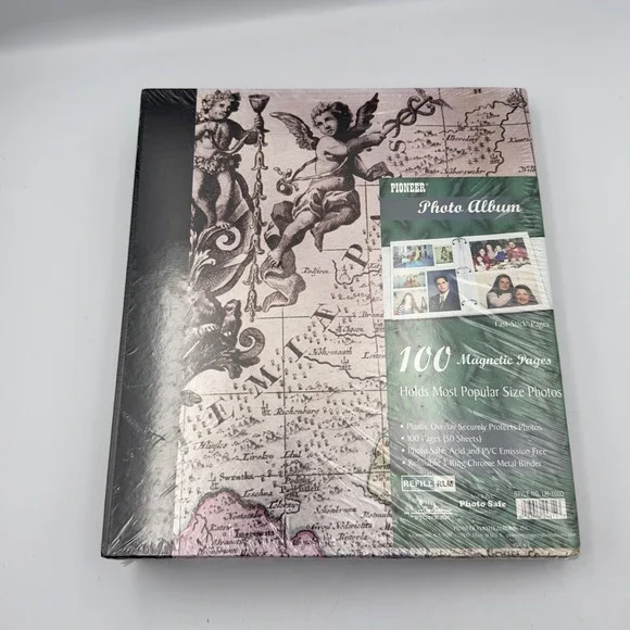 Pioneer Vintage Map Cherub Magnetic Photo Album 100 Pages 3-Ring Binder LM-100D
