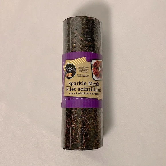 Crafter’s Square Decorative Mesh 6” x 108” Black With Glittery Spiderwebs