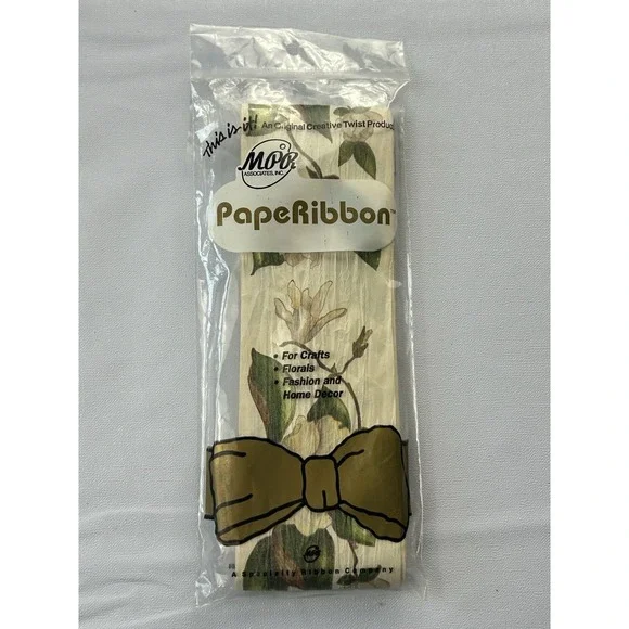 NOS Vintage Paperibbon Magnolia Paper Ribbon 6 Yards Floral Craft Decor