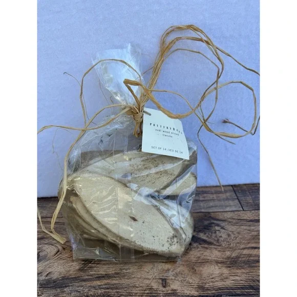 Pottery Barn Oval Wood Slices Set of 14 Rustic Craft Decor NWT